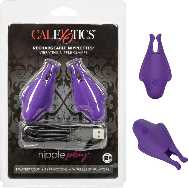 Фиолетовые виброзажимы для сосков Nipple Play Rechargeable Nipplettes - Nipple Play. Фотография 6.