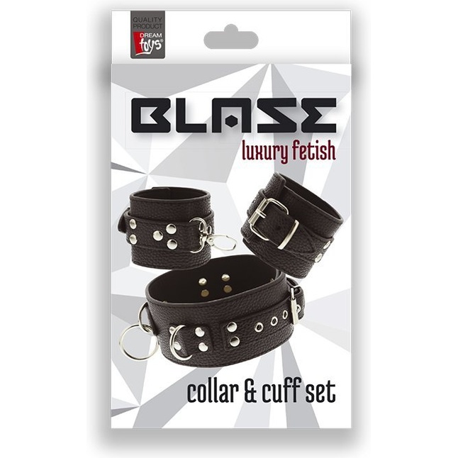 Черный ошейник с манжетами для рук COLLAR CUFF SET - Blaze. Фотография 2.