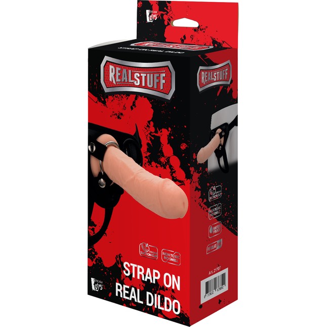 Черные трусики с телесной насадкой STRAP ON REAL DILDO - 21 см - RealStuff. Фотография 3.