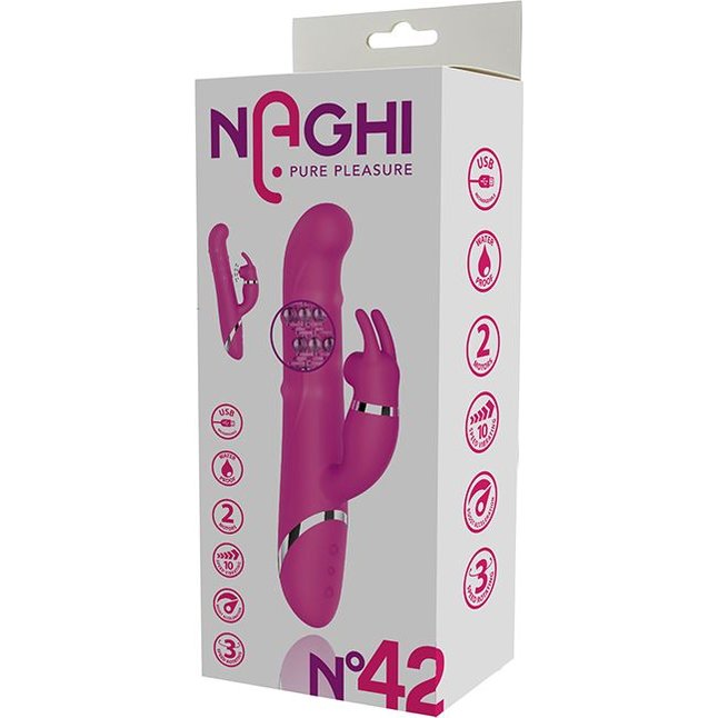 Розовый вибратор-кролик NAGHI NO.42 RECHARGEABLE DUO VIBRATOR - 24 см - Naghi by Tonga. Фотография 4.