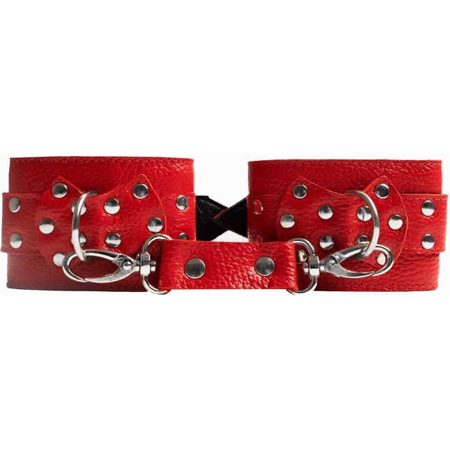 Красные наручники с фиксацией на двух карабинах - BDSM Арсенал. Фотография 4.