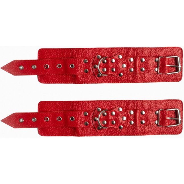 Красные наручники с фиксацией на двух карабинах - BDSM Арсенал. Фотография 6.