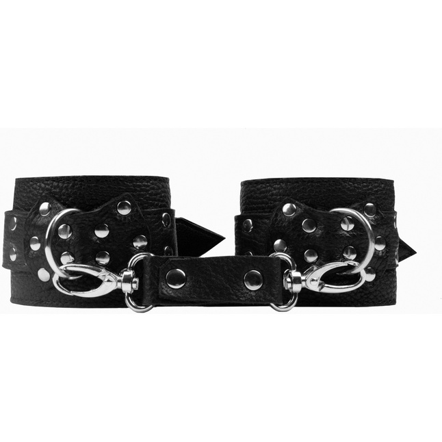 Черные наручники с фиксацией на двух карабинах - BDSM Арсенал. Фотография 4.