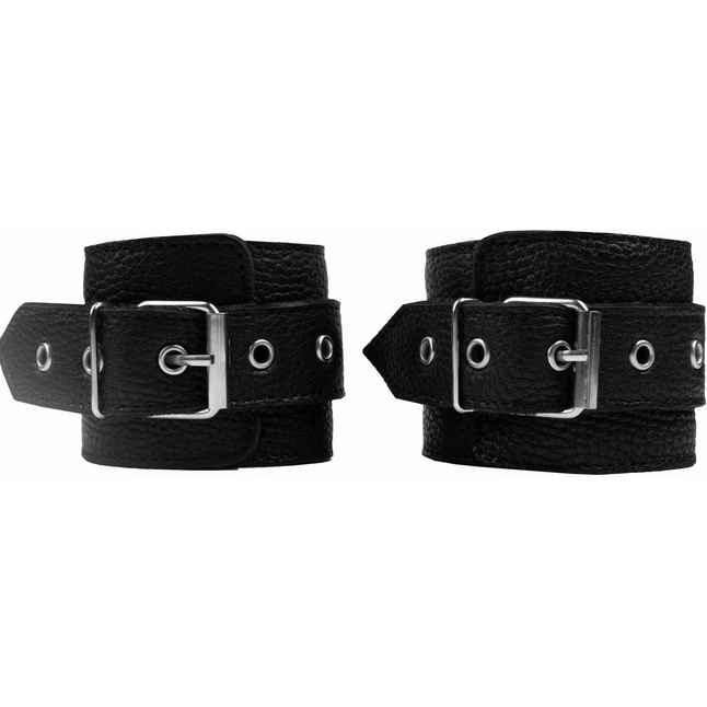 Черные наручники с фиксацией на двух карабинах - BDSM Арсенал. Фотография 5.