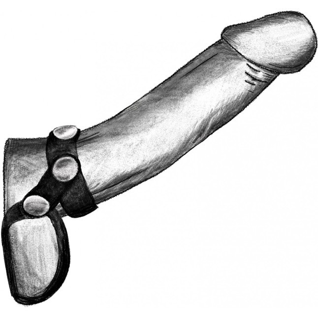 Черное эрекционное лассо на пенис и мошонку на заклепках - BDSM. Фотография 2.