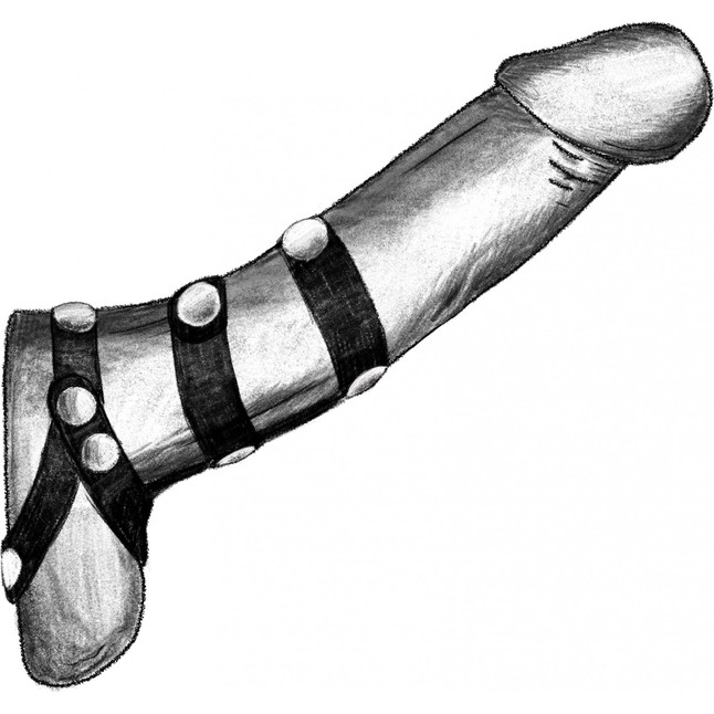 Черное комбинированное кольцо с разделителем для мошонки - BDSM. Фотография 2.