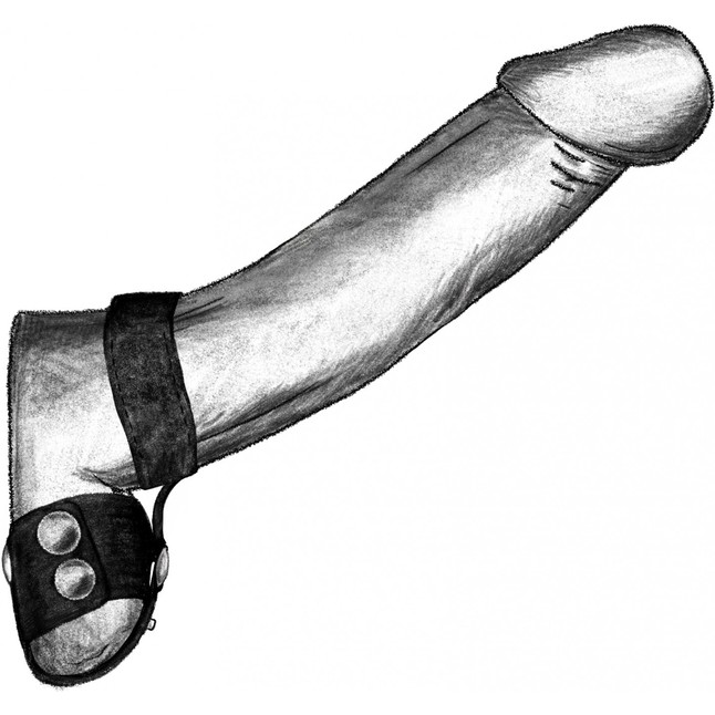 Черная утяжка на пенис и мошонку с кольцом - BDSM. Фотография 2.