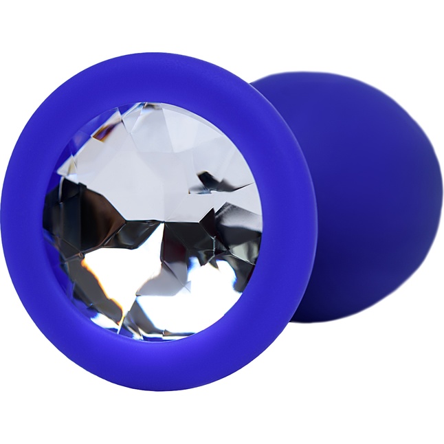 Синяя анальная пробка с прозрачным кристаллом - 7,3 см. Фотография 3.