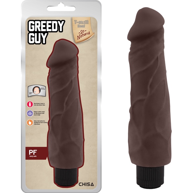 Коричневый вибратор-реалистик Greedy Guy - 24 см - T-skin ReaL. Фотография 2.