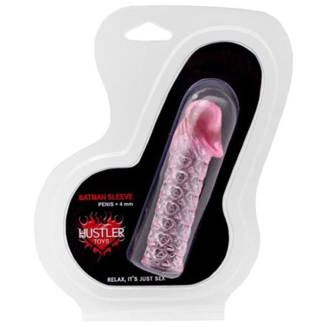 Розовая закрытая насадка на пенис BATMAN SLEEVE - 11,7 см. Фотография 2.
