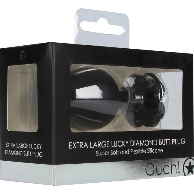 Черная анальная пробка с прозрачным кристаллом-клевером Lucky Diamond Butt Plug - 9,6 см - Ouch!. Фотография 5.