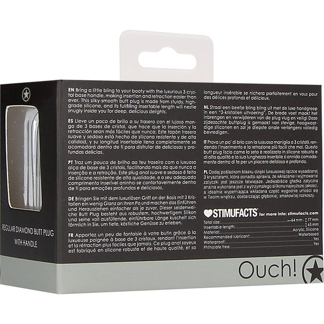 Черная анальная пробка Diamond Butt Plug With Handle - 7,7 см - Ouch!. Фотография 6.