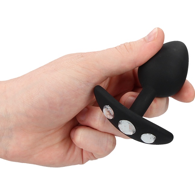 Черная анальная пробка Diamond Butt Plug With Handle - 8,6 см - Ouch!. Фотография 2.