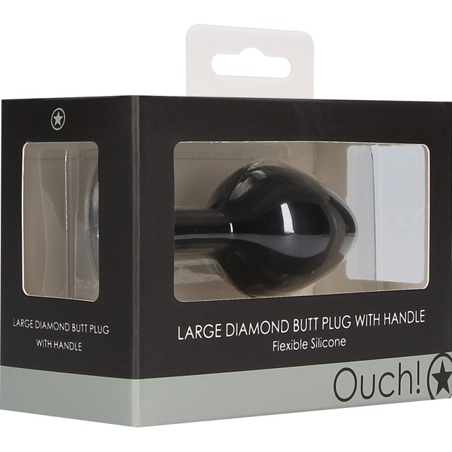 Черная анальная пробка Diamond Butt Plug With Handle - 8,6 см - Ouch!. Фотография 5.