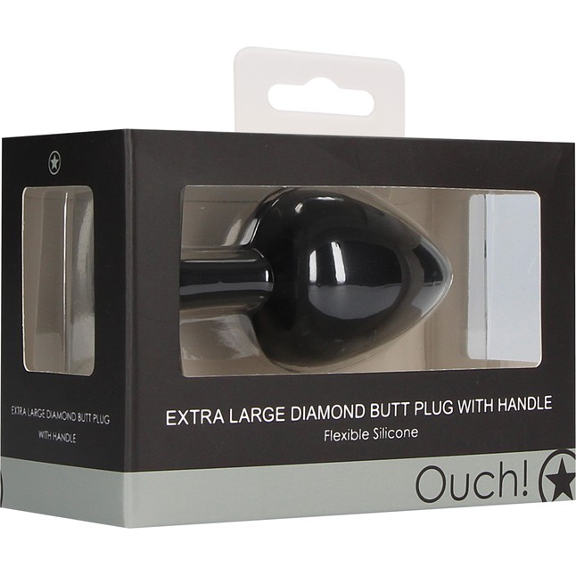 Черная анальная пробка Diamond Butt Plug With Handle - 9,1 см - Ouch!. Фотография 5.