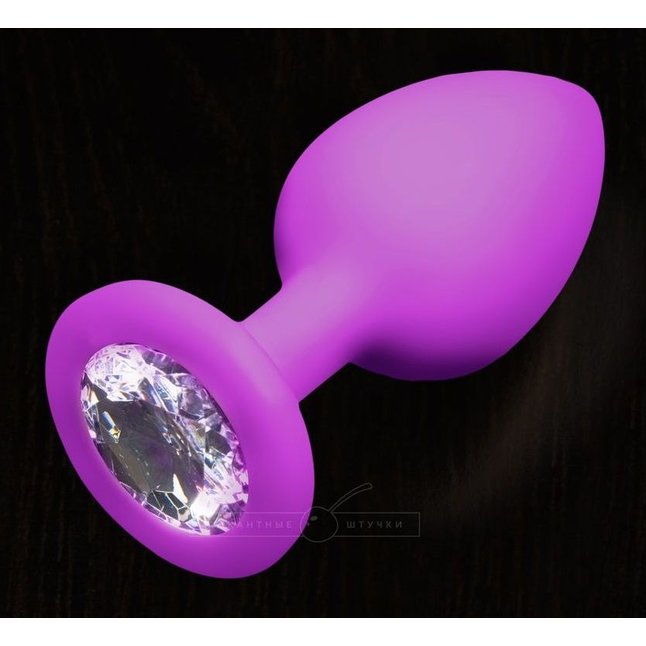 Фиолетовая силиконовая пробка с прозрачным кристаллом - 7,5 см