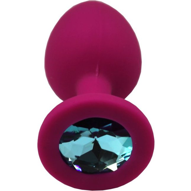 Малиновая анальная пробка с голубым кристаллом - 7,4 см