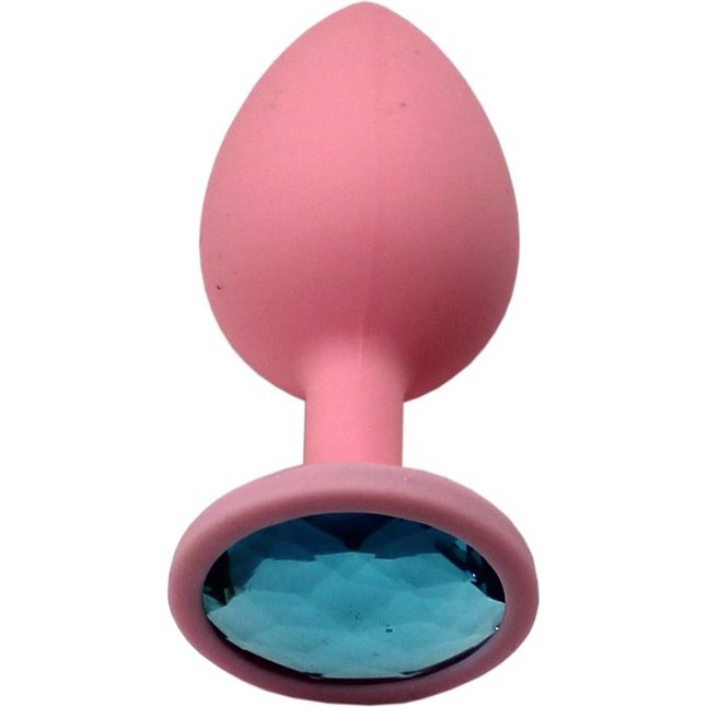 Розовая анальная пробка с голубым кристаллом - 8,4 см