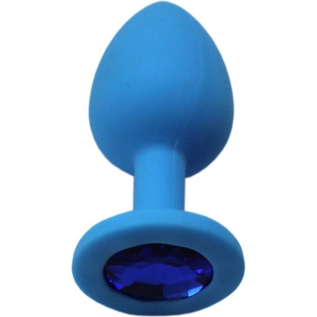 Голубая анальная пробка с синим кристаллом - 7,4 см