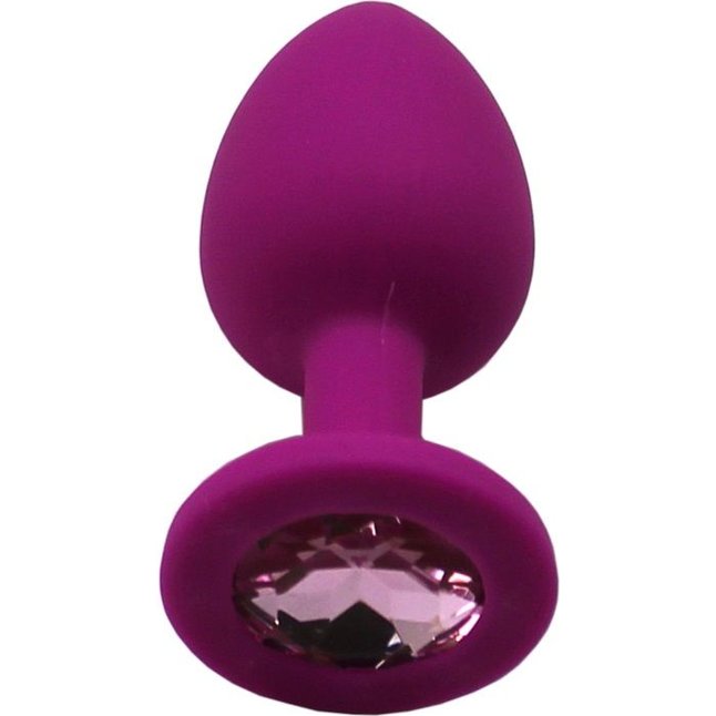Пурпурная анальная пробка с розовым кристаллом - 7,4 см