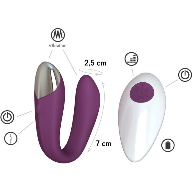 Фиолетовый вибратор для пар Fera с пультом ДУ - Infinite collection. Фотография 2.