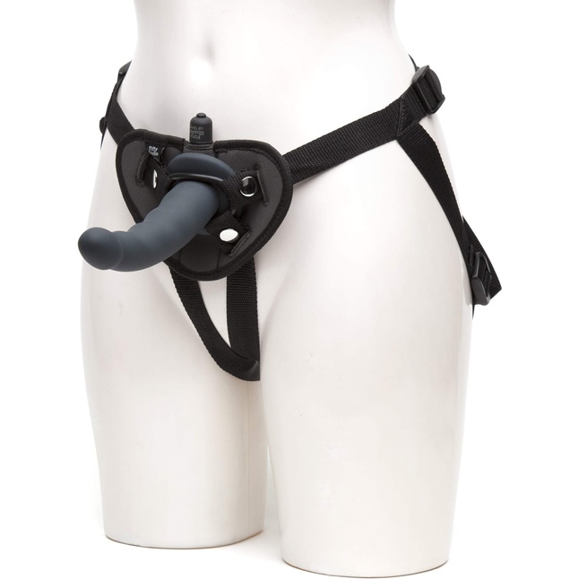 Черный страпон с вибрацией Feel It Baby Strap-On Harness Kit - 17,8 см - Fifty Shades of Grey