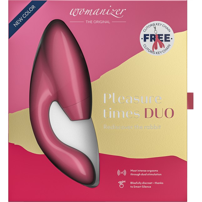 Розовый стимулятор Womanizer DUO с вагинальным отростком. Фотография 5.