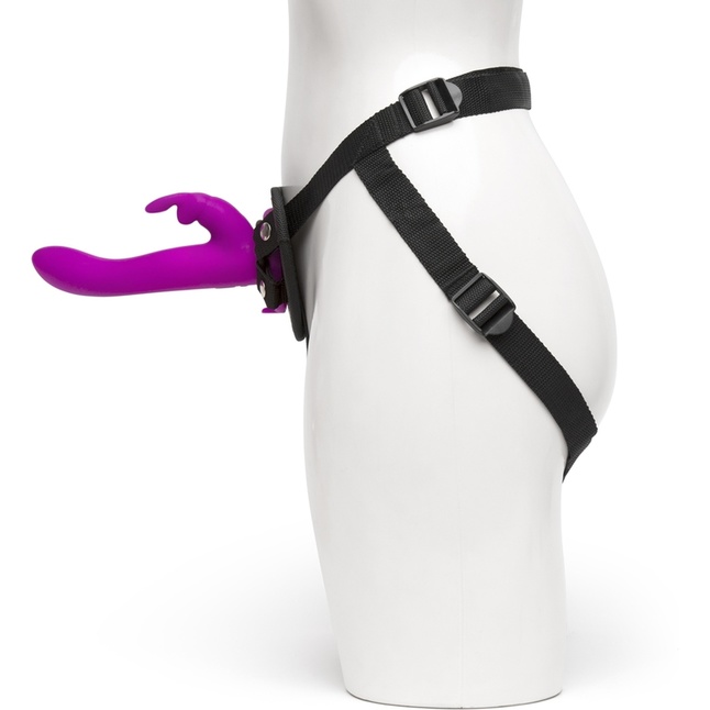 Лиловый страпон Rechargeable Vibrating Strap-On Harness Set - 17,6 см. Фотография 4.