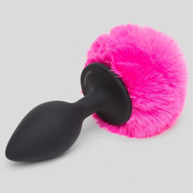 Черная анальная пробка с розовым хвостом Medium Bunny Tail Butt Plug. Фотография 2.