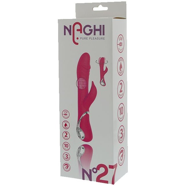 Розовый вибратор-ротатор N 40 RECHARGEABLE DUO VIBRATOR - 23 см - Naghi by Tonga. Фотография 2.