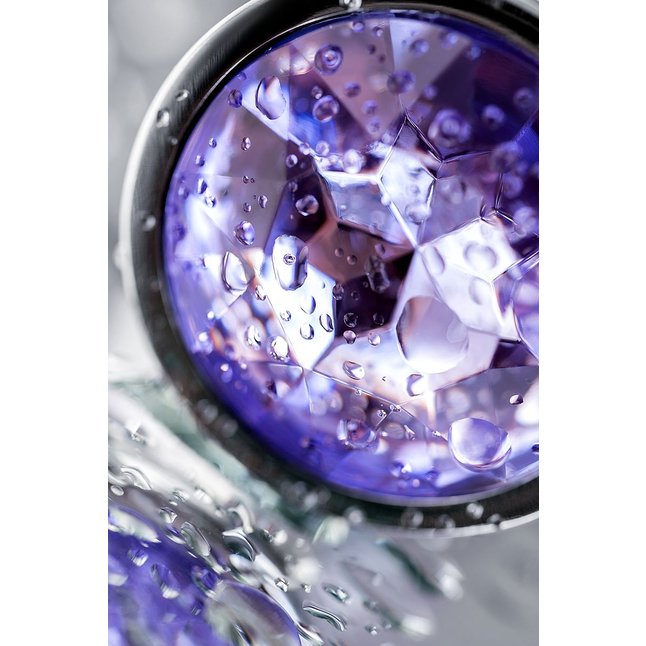 Серебристая гладкая коническая анальная пробка с фиолетовым кристаллом - 7 см. Фотография 13.