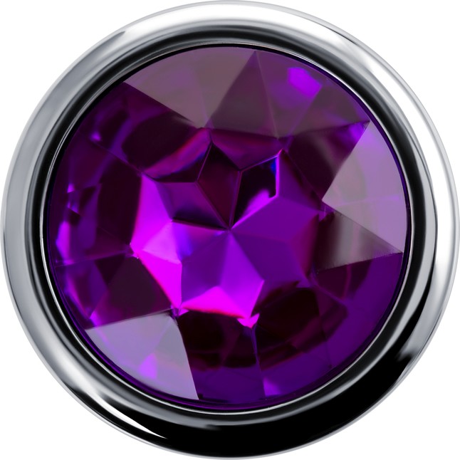 Серебристая анальная пробка с фиолетовым кристаллом - 9,5 см. Фотография 3.