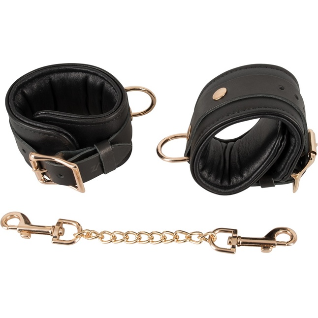 Черные наручники Leather Handcuffs на карабинах - Zado. Фотография 4.