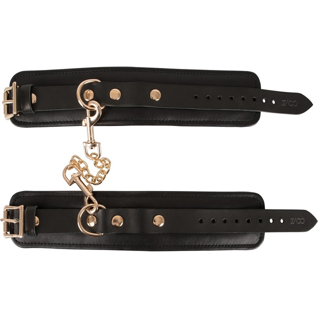 Черные наручники Leather Handcuffs на карабинах - Zado. Фотография 6.