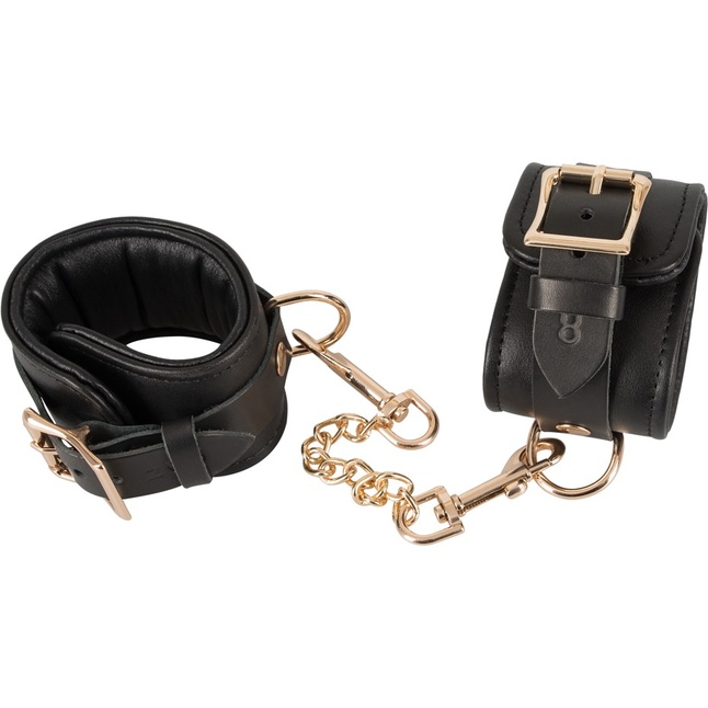Черные наручники Leather Handcuffs на карабинах - Zado