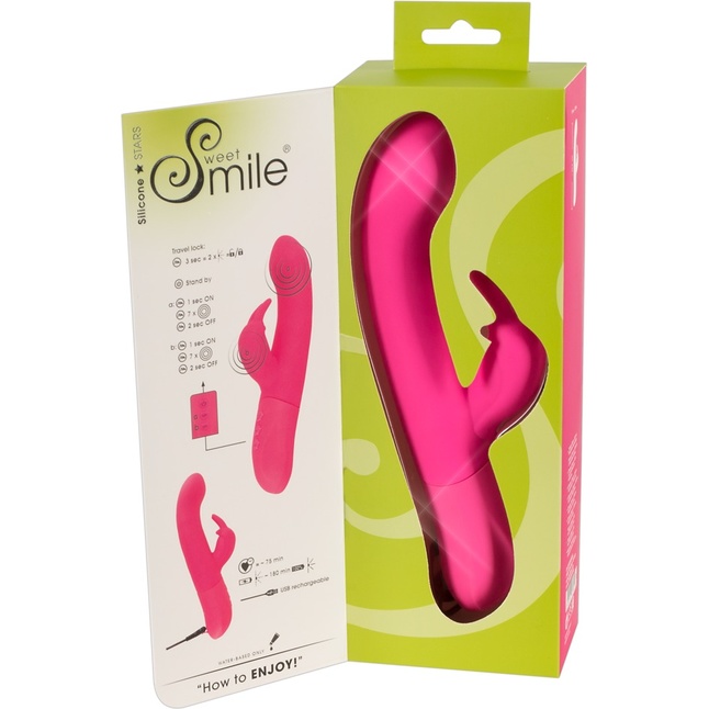 Розовый вибратор-кролик Rechargeable G-Spot Vibe - 23,5 см - Smile. Фотография 5.