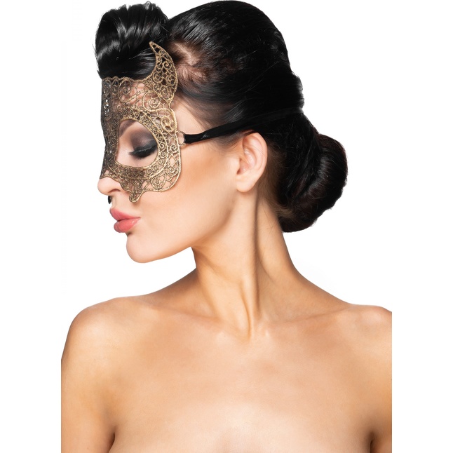 Золотистая карнавальная маска Альнаир - 963-ХХ - Карнавальные маски. Фотография 2.