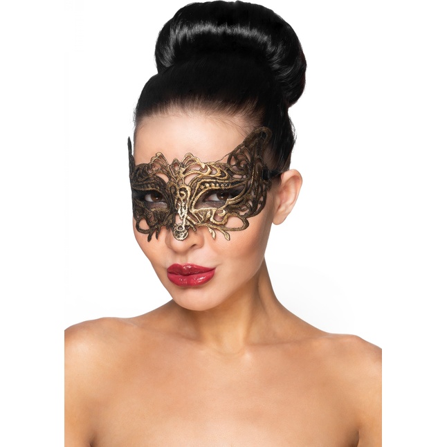 Золотистая карнавальная маска Беллатрикс - 963-ХХ - Карнавальные маски