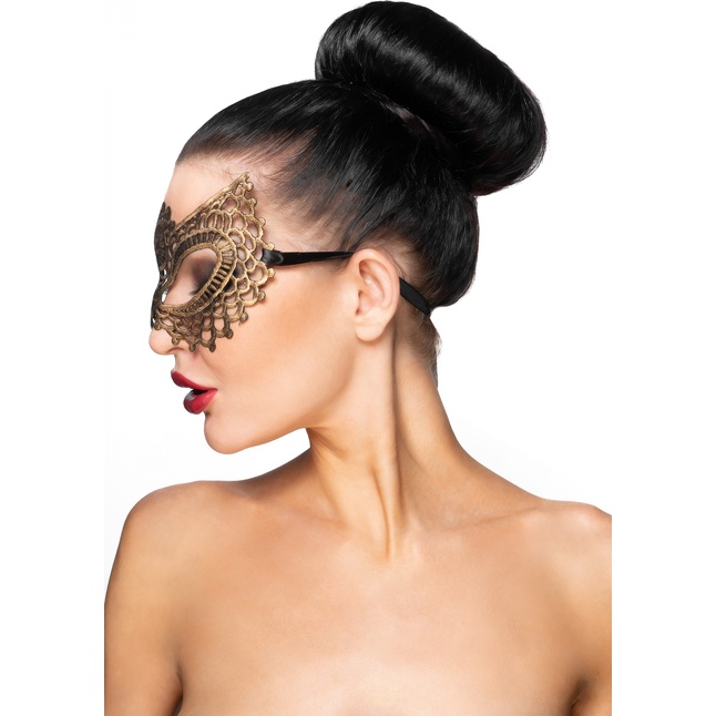 Золотистая карнавальная маска Фейт - 963-ХХ - Карнавальные маски. Фотография 2.