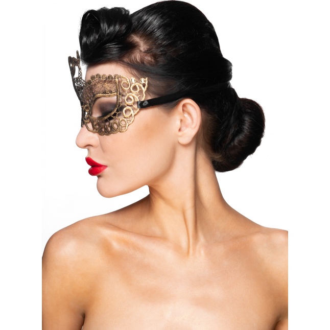 Золотистая карнавальная маска Этамин - 963-ХХ - Карнавальные маски. Фотография 2.