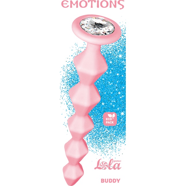 Розовая анальная цепочка с кристаллом Buddy - 17,7 см - Emotions. Фотография 5.