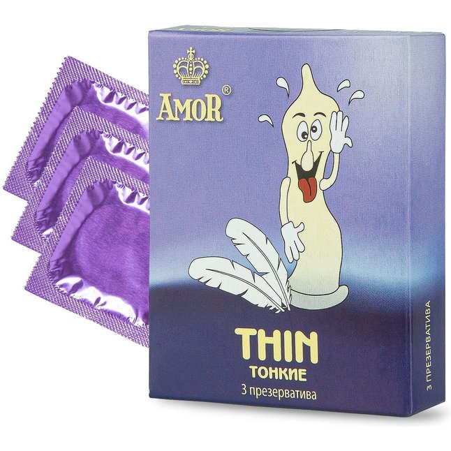 Супертонкие презервативы AMOR Thin Яркая линия - 3 шт