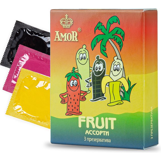 Ароматизированные презервативы AMOR Fruit Яркая линия - 3 шт