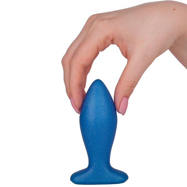Синий конический анальный плаг - 9 см. Фотография 5.