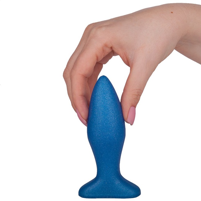 Синий конический анальный плаг - 11,5 см. Фотография 5.
