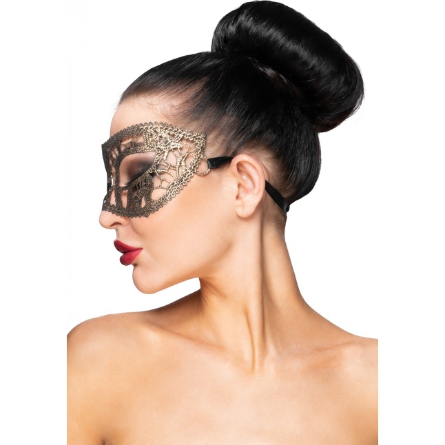Золотистая карнавальная маска Хатиса - 963-ХХ - Карнавальные маски. Фотография 2.