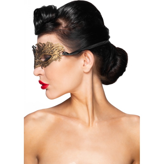 Золотистая карнавальная маска Денеб - 963-ХХ - Карнавальные маски. Фотография 2.