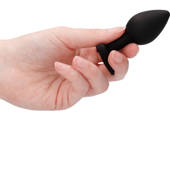 Черная анальная пробка с прозрачным стразом Diamond Heart Butt Plug - 7,3 см - Ouch!. Фотография 3.