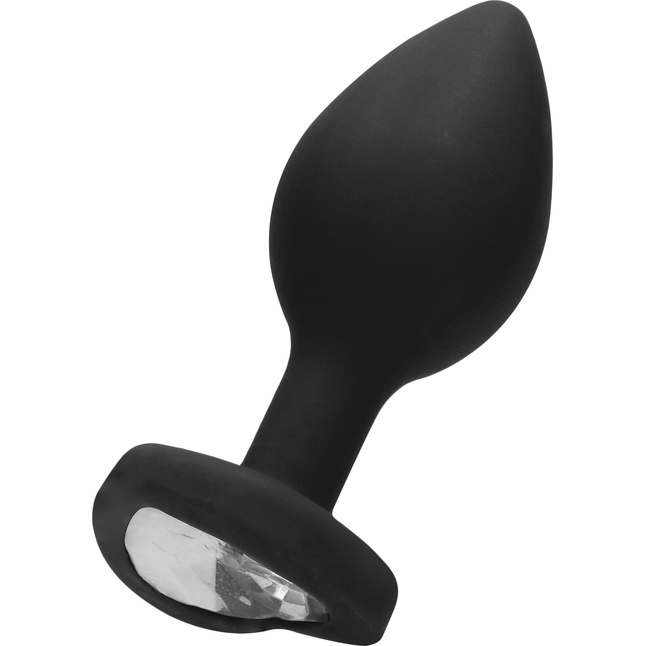 Черная анальная пробка с прозрачным стразом Diamond Heart Butt Plug - 7,3 см - Ouch!