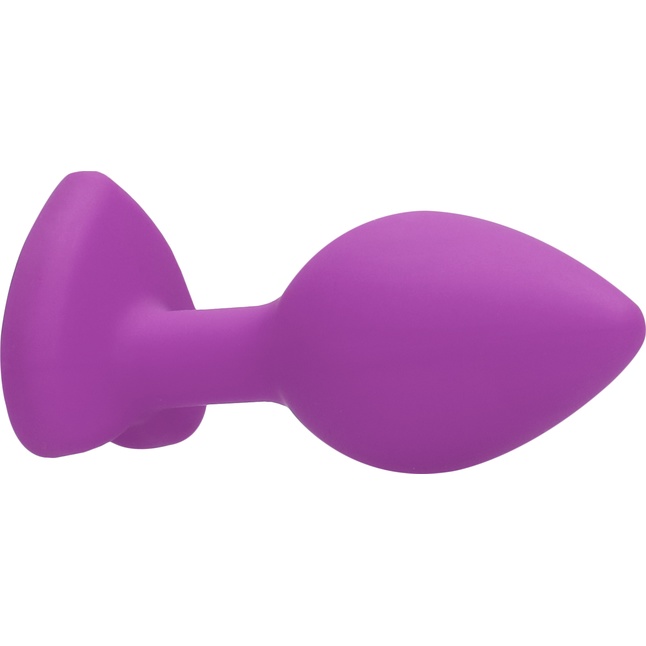 Фиолетовая анальная пробка с прозрачным стразом Large Ribbed Diamond Heart Plug - 8 см - Ouch!. Фотография 6.
